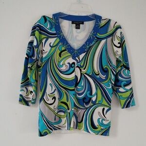 August Silk Petite Abstract Knit beaded Top